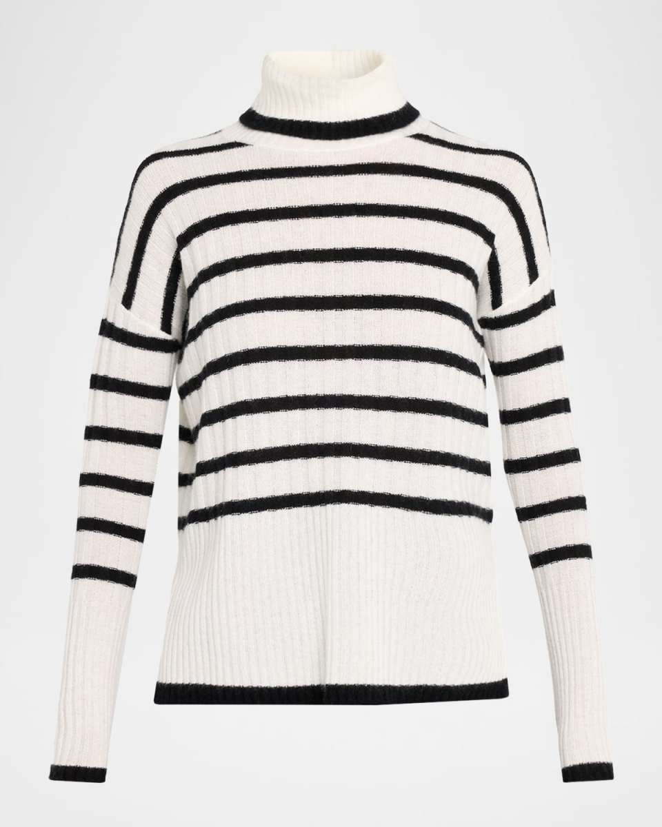 Cashmere Striped Rib Knit Turtleneck